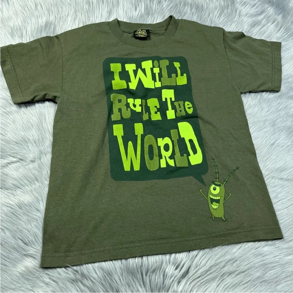 Y2K 2009 Kids Green SpongeBob SquarePants Plankton I Will Rule The World